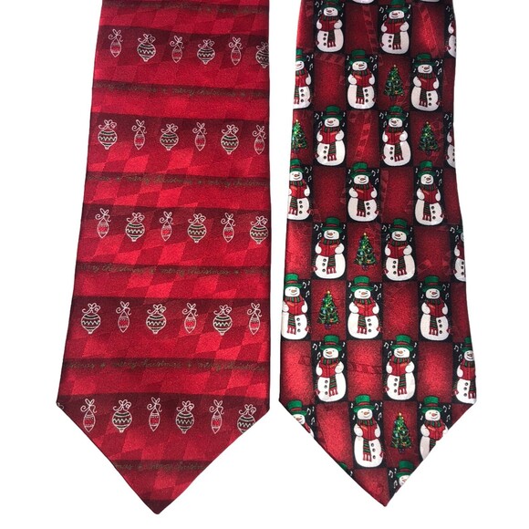 2 Hallmark Christmas Neckties - Yule Tie Greetings Snowman  & Holiday Traditions - Picture 1 of 7